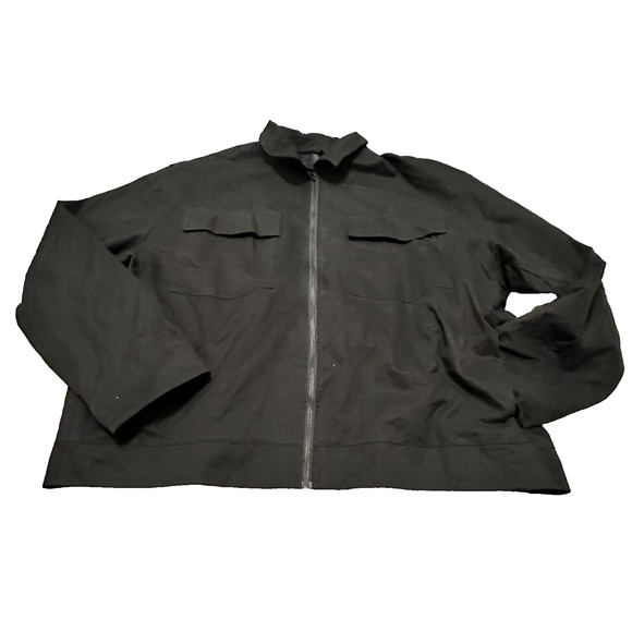 Oak + Fort Men XL Jacket 100% Cotton Full Zip Collar Pockets Black - Picture 1 of 6